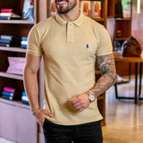 Camisa Gola Polo Ralph Lauren Masculina Custom Fit - Areia