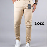 Calça Boss de Sarja Chino Stretch Slim Fit - Areia