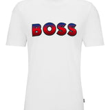 Camiseta Hugo Boss Regular Fit Logo Azul Branca