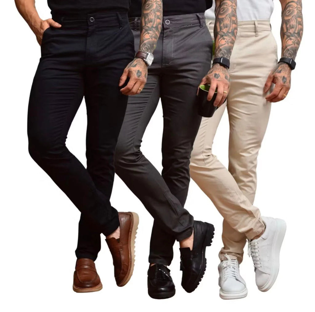Calça Reta Masculina em Sarja - Kit 3Unidades